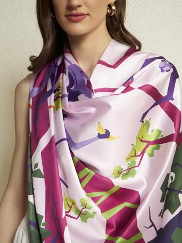Image of Ravaiyaa - Attitude is everything Women Silk Digital Print Large Square Scarf Breathable Lightweight Neckerchief Printed Headscarf 40 inch x 40 inch Inch