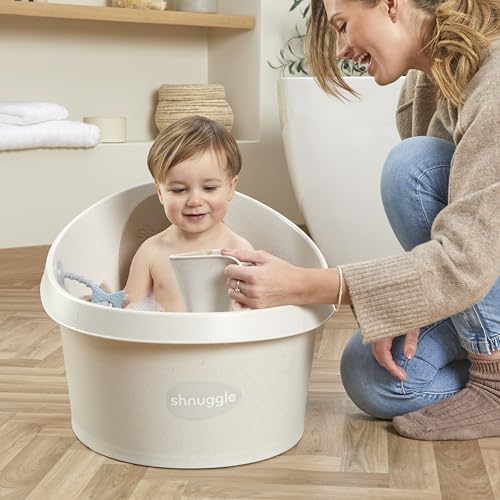 Image of ECO Toddler Bath Tub | Larger Bath Seat for Bigger Kids at Bathtime | Includes Warm and Soft Foam backrest | Grippy Anti-Slip Surface | Recycled Material with Bath Plug | Cookies & Cream