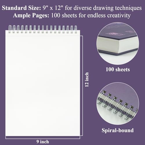 Image of Purple Sketch Book for Women - 9 inchx12 inch Girls Sketchbook, 100 Sheets (73lb /120gsm) Drawing Paper for Kids, Art Supplies for Girls Ages 8-12, Beginners, and Adults, Mothers Day Gifts,1-Pack.