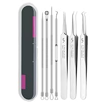 Lonwiner Pickel Werkzeug Set, Komedonenquetscher Mitesser Pinzette Mitesserentferner Tweezers Pickel Ausdrücken Werkzeug Milien entferner