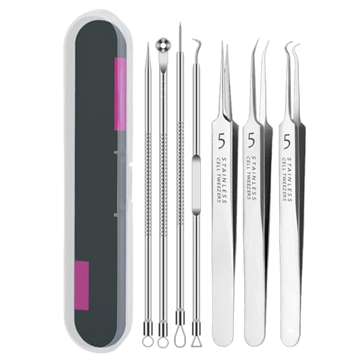 Lonwiner Pickel Werkzeug Set, Komedonenquetscher Mitesser Pinzette Mitesserentferner Tweezers Pickel Ausdrücken Werkzeug Milien entferner