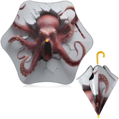 Paraguas para niños de 3 a 8 años con diseño de pulpo 3D y tiras reflectantes