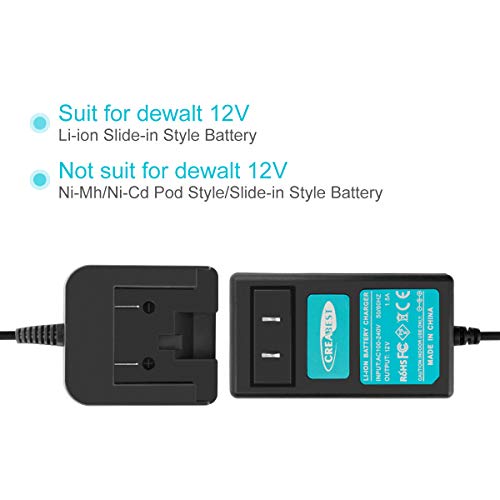 Creabest New 12V Charger Compatible with Dewalt 12V Li-ion Battery DCB120 DCB121 DCD710 DCF610 DCF815 DCL510 DCS310