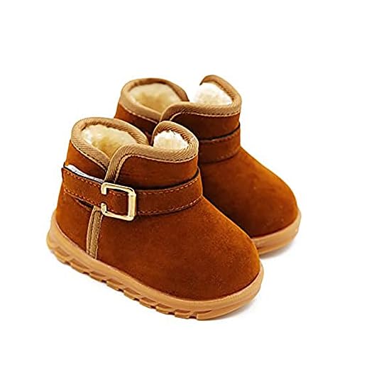 EsTong Toddler Baby Boy Girl Thick Winter Outdoor Snow Boots Anti-Slip Fur Lined Booties Brown 21:12-18Months/5.1"