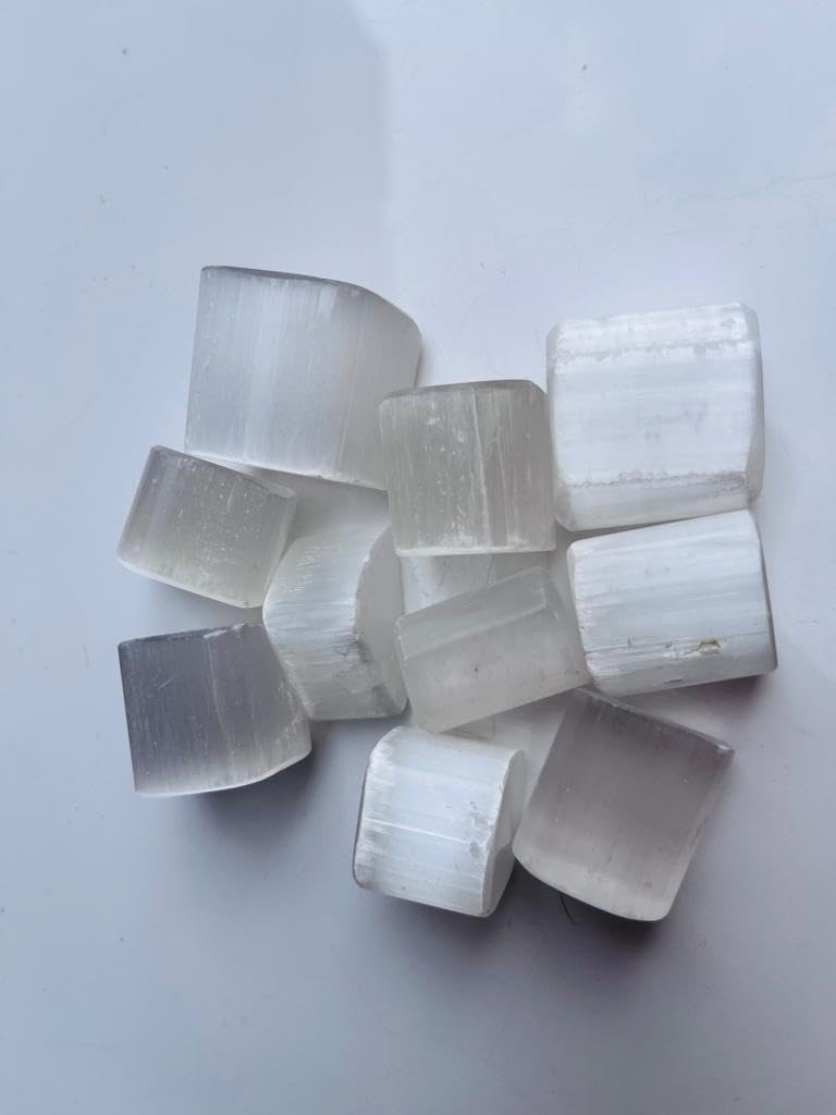 Natural Selenite Tumbled Stone Crystals Bulk, Polished Stones - Rock Collection - vase Filler tumbles Crystals Healing Reiki - Gemstone Gifts, Good Luck, Fountain tumbles (Selenite 250gram)