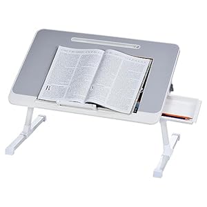 PATIKIL Laptop Bed Tray Table, 23.6″x15.7″, Foldable Lap Desk with Storage Drawer, Adjustable Bed Desk for Laptop Bed Working, Eating, Writing, Gaming, Drawing, Grey