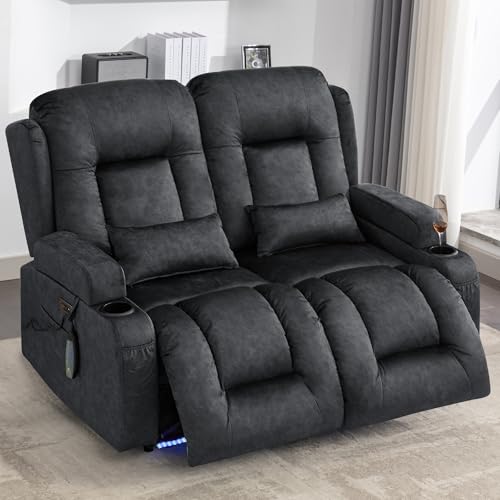 Image of URRED Power Loveseat Recliner Sofa with Massage and Heat, Wall Hugger Reclining Loveseat, RV Couch Home Theater Seating with LED Lights for Living Room (Dark Grey, 54 inch - 2 Seats)
