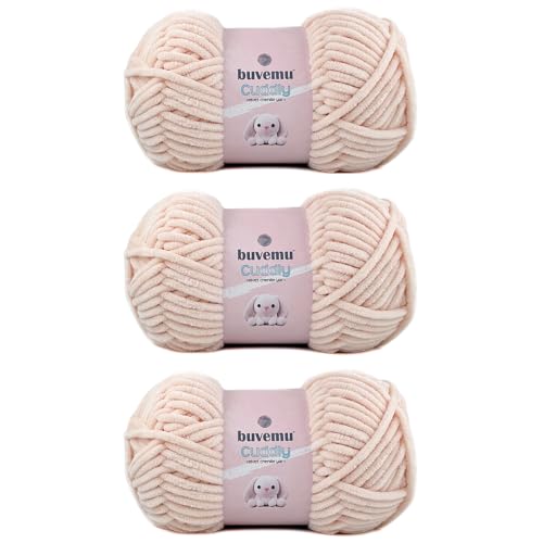 Image of Cuddly Velvet Chenille Yarn, Super Soft Fluffy Bulky for Knitting Crocheting Blanket Amigurumi, Durable for Shedding, 100 Gram (3.53 Ounces) 109 Yards (100 Meters) (Nude) (3 Skeins)