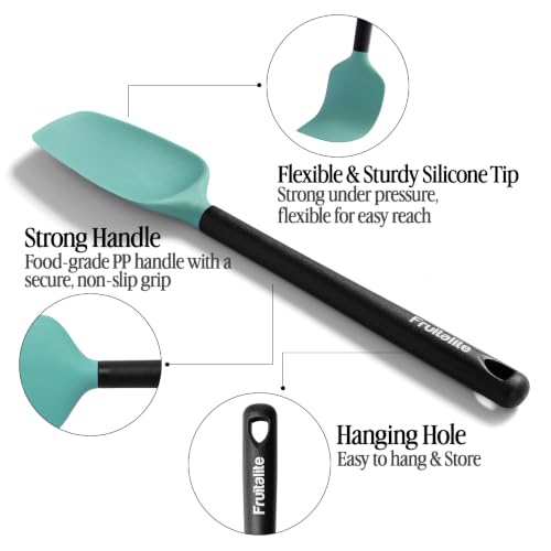 Image of Fruitalite Silicone Spatula Set of 5 Pcs for Baking, Mixing & Cooking | Heat Resistant for Non-Stick Kitchen Cookware | Food Grade BPA-Free Silicone Spatulas with Strong Handle- Aqua Green + Black
