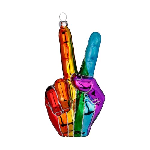 Christbaumschmuck Glas 14,5cm - Victory Zeichen in Regenbogen Farben...