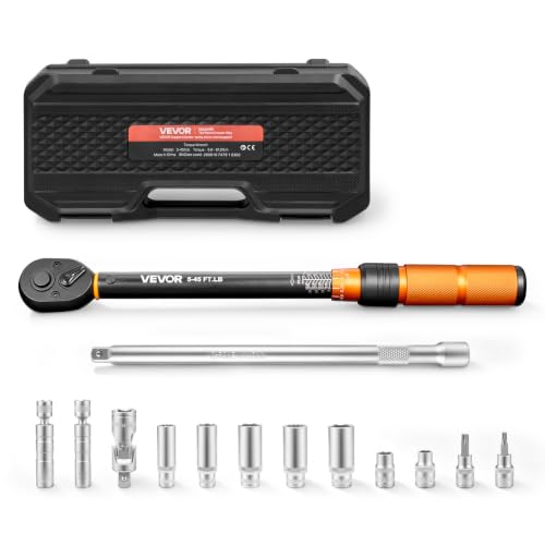 Image of VEVOR Torque Wrench 3 /8-inch Drive Click Torque Wrench Dual Scale Readings, 5-45 lbf-ft / 6.8-61.2 N.m, ±3% High Precision, with Spark Plug Sockets, Bits, Universal Joint, Extension Bar, Storage Case
