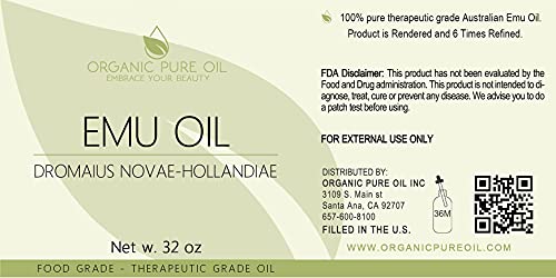 Australian Emu Oil - 100% Pure, Refined, Filtered 6 Times, Undiluted Emu Oil Hydration, Moisturizer For Skin Care, Hair, Facial Dryness, Nail Growth, Body Care 32 Ounce 1 Quart Bulk Wholesale Size - Extra Strength, Premium Grade A #TOP1