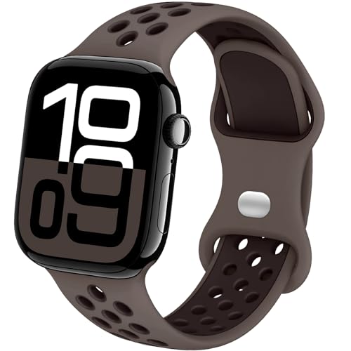 Yoohoo Sport Strap Compatible with Apple Watch Straps 38mm 40mm 41mm 42mm 44mm 45mm 46mm 49mm Women Men,Breathable Multi-Hole Dual-Color Band for iWatch Series 11 10 9 8 7 6 5 4 3 2 1 SE3 Ultra3,Brown