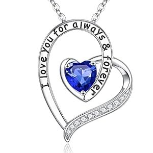 IEFUP Love Heart Sapphire Birthstone Necklace – S925 Sterling Silver Birthstone Necklace September Birthstone Necklace Mothers Day Gifts Christmas Gifts Jewelry Gifts for Women Mom Wife Grandma