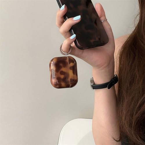 Reownest Kompatible für AirPods 4 Hülle mit Reinigungsset, Cute Braun Leopardenmuster Amber Schildkröte Aesthetic Design, Schockdichte Liebe Schlüsselanhänger Abdeckung für Mädchen Frau-Amber
