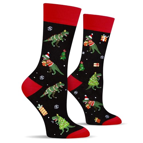 Cantustime Lustige Weihnachten Socken für Herren Damen & Jungen – Weihnachtssocken Witzige Geschenke für Männer Frauen,Funny Dinosaurier Socken – Spaß Weihnachtsgeschenke Adventskalender Füllung