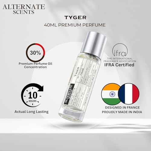 Image of Alternate Scents TYGER Men's Perfume 40ml | Fresh Woody Citrus & Earthy Aroma | Intense 30% Oil Concentration | Long Lasting French Inspired Fragrance