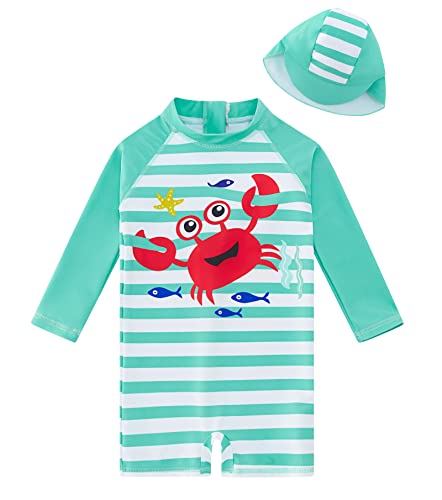 Image of ADUKIDE Baby Boys Swimsuit Summer Beach Rash Guard Swimwear One Piece Sunsuit with Sun Hat 3-24 Months
