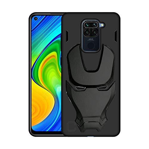 Image of COVERLY Official 3D Touch Feel Trending Real Hero Avenger Logo Mask Soft Rugged Grip Iron Man Super Power Cartoon Movie Silicone Matte Strong Back Cover for Xiaomi Redmi Note 9 2020- Black
