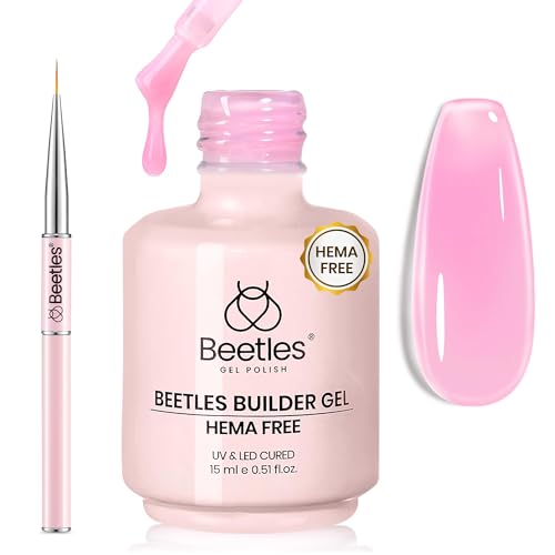 Beetles Builder Gel for Nails 0.5oz Rose Pink Building Gel HEMA & TPO Free 7 in 1 for Strengthening Nails Building Apex & Extension with Nail Art Brush Beginner Friendly DIY UV Nail Salon at Home