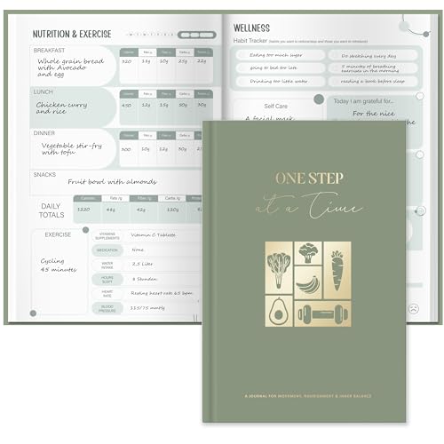 10-Week Food Diary & Wellness Journal Includes Mental Health Journal Meal Planner Gym Log Book & Habit Trackers - 160 pages Weight Loss Tracker for Men & Women to Reach Wellness Goals (Green)