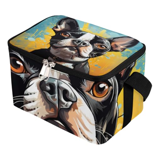 GzLeyigou Lunch Bags for Women Men 9 Cans,Boston Terrier Dog Hot & Cold Food Delivery Bag Insulated Grocery Bag Insulated Lunch Box Funny Cooler Bag for Office Work Picnic Beach
