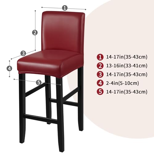 Image of YISUN Bar Stool Covers, Stretch Waterproof PU Bar Stool Slipcover Removable Washable Bar Stool Chair Covers, High Chair Cover with Elastic Bands (4 Pack, Red)
