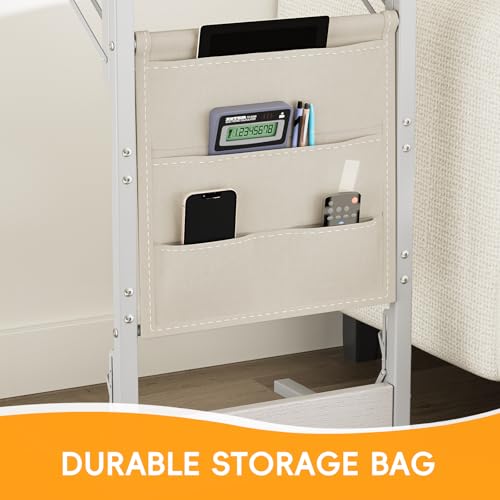 Image of Folding TV Tray Table, 28.8 inch Tall C-Shaped Side Table for Couch and Bed, Slide Under Sofa Side Desk with Storage Bag - Sturdy Metal Frame Tray for Living Room, Bedroom, Home & Office (White)