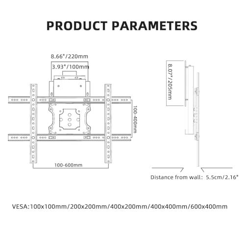 Support mural TV 37-75" pivotant à 90° max VESA 600x400 DG660