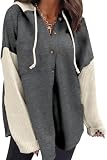 SHEWIN Women's Oversized Sweatshirts for Women Loose Fit Casual Long Sleeve Button Lightweight Hoodies Fall Outfits Women Trendy,US 4-6(S),Dark Grey