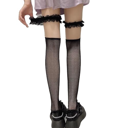 Image of Thigh High Stockings with Bow, Santa Accessory Y2K Fishnet Socks with Lace Brim Lingerie Tights for Women