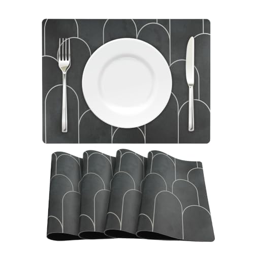 VKING 4枚セット ランチョンマット 食事マット - おしゃれ 北欧風 ランチマット 高質PU ゴム 二層生地 食卓飾り 吸水 断熱 防油 滑り止め お手入れ簡単 丸洗いOK 40×30cm キッチン 家庭用 レストラン用 テーブルマット