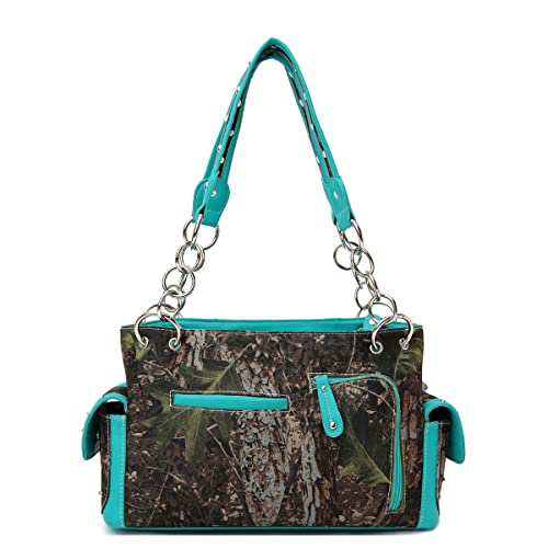 Camouflage Western Style Totes Studded Floral Handbag Tooled Leather Purse Country Women Shoulder Bag Zipper Wallet Set4
