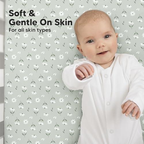 Image of KeaBabies 2-Pack Baby Crib Sheets for Boys, Girls, 52x28 Fitted (Daisies) | Viscose Derived from Bamboo, Toddler Bed Sheets Neutral, Fitted Crib Mattress Sheet for Standard Baby Bedding, Soft, Cozy