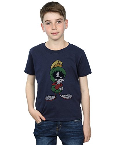 LOONEY TUNES Boys Marvin The Martian Pose T-Shirt 7-8 Years Navy Blue