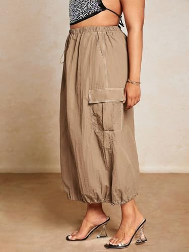 Verdusa Women's Plus Size Cargo Skirt Streetwear Drawstring Waist Long Skirts with Pockets3