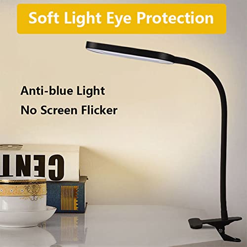 Brokimis Led Desk Lamp Dimmable Reading Clip On Lights Study Touch Switch 3 Color Modes 10 Brightness Eye Protection Usb 360° Flexible Gooseneck With Clamp (Black) #TOP1