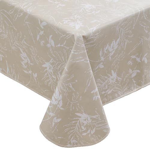 Image of Heavy Duty Vinyl Tablecloth with Flannel Backing Waterproof Oil-Proof Plastic Table Cloth Stain-Resistant Wipeable Rectangle or Square Table Cover for Indoor and Outdoor (Beige Leaf,60x102 Inch)