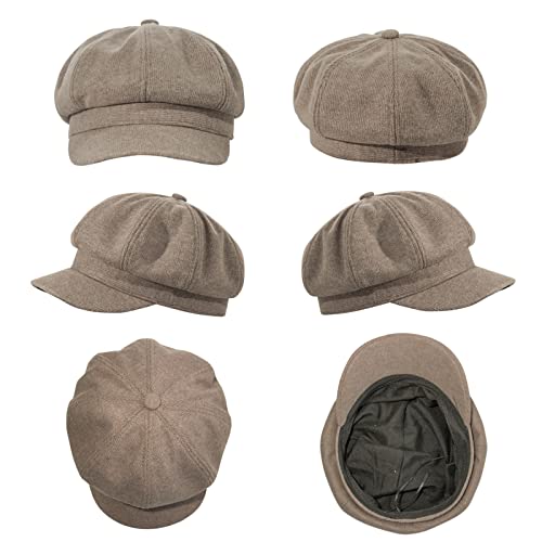 Womens Fashion Newsboy Cap Bakerboy Cabbie Gatsby Visor Beret Hat Tweed Girls Pageboy Caps (Cotton-Dark Khaki) #TOP6
