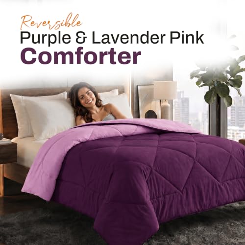 Image of DECORUM Reversible Comforter Double Bed 250 GSM | Purple & Lavender Pink | Ultra Soft Microfiber Quilt | All Season Lightweight Comforter | (228 X 223 CM)