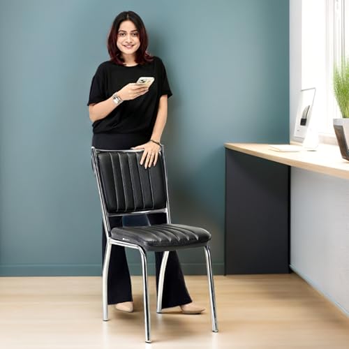 Image of GOYALSON Office Chair Visitor Without arm Rest with Steel Frame Chair and Cushioned seat Back, Chair Without Wheels Holds up to 110 kg Heavy Design (4, Black, Heavy 3)