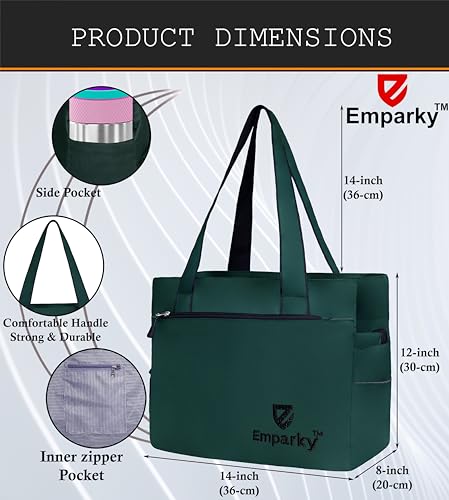 Image of Women Bag, Black with Turquoise Accents, Tote Bag with Multiple Zipper Pockets