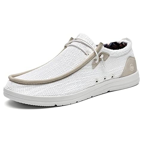 JARLIF Men's Casual Slip-on Loafers Boat Shoes Comfortable Arch Support Width Walking Canvas Shoes US Size 10,White Cover