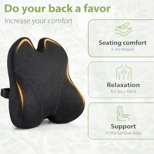 Image of Grin Health Lumbar Support Pillow Ideal for Car Seat, Office Chair, Home, Travel Backrest, Back Support for Car Driving Seat (Large, Black)