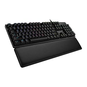 Logitech G513 Mechanical Gaming Keyboard with Palm Rest, RGB LIGHTSYNC, GX Brown Tactile Key Switches, Brushed Aluminum Case, Customizable F-Keys, USB Pass Through, QWERTY UK Layout – Carbon/Black