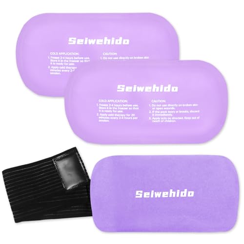 Ice Packs for Injuries Reusable Gel 2 Hot Cold Compress Therapy Pack with Adjustable Strap Soft Ice Wraps for Ankle Knee Leg Neck Shoulder Wrist Feet Back Pain Relief (Purple, Medium 10 x 5.5 Inch)