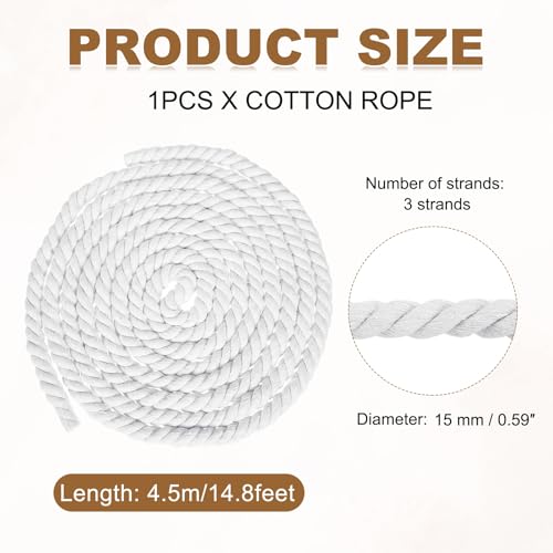 Cuerda de algodón blanco de 15 mm con 3 hebras para macramé grueso y ropa 3