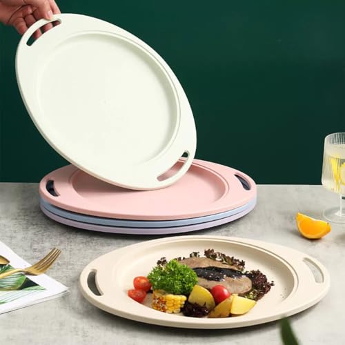Image of Wheat Straw Plates with Handles Reusable Dinnerware Sets for Snacks, Salads, Noodles, Desserts, Pasta, for Kids & Adults Scratch Resistant Microwave & Dishwasher Safe (34cm, Pink, Set of 2)