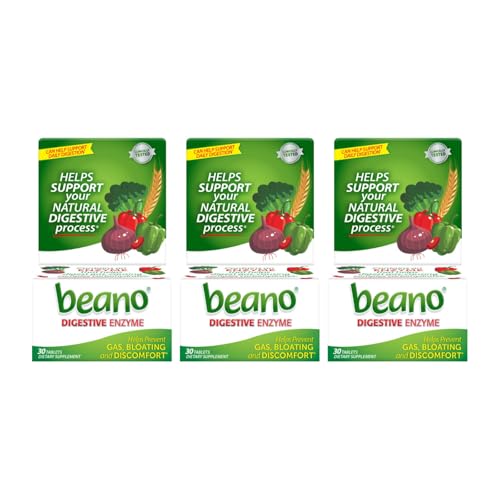 Beano Digestive Enzyme, Bloating Relief and Gas Prevention, Enzymes for Digestion, 30 Count (Pack of 3)