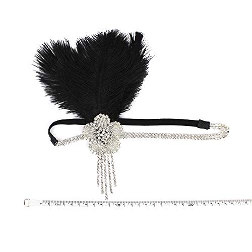 Great Gatsby Flapper Headband Elegant Crystal Rhinestone Flower Tassels 1920S Vintage Hairband Old Hollywood Glam Headpiece (Black) #TOP4